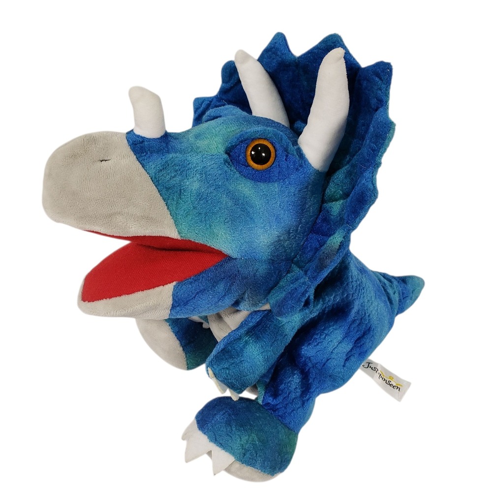 Just One Seen Triceratops Dinosaur Hand Puppet Plush‎ Toy Kids Blue